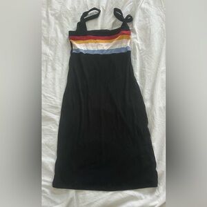 🌈 Aeropostale Retro Rainbow Striped Black Ribbed Bodycon Dress - NWT 🌈